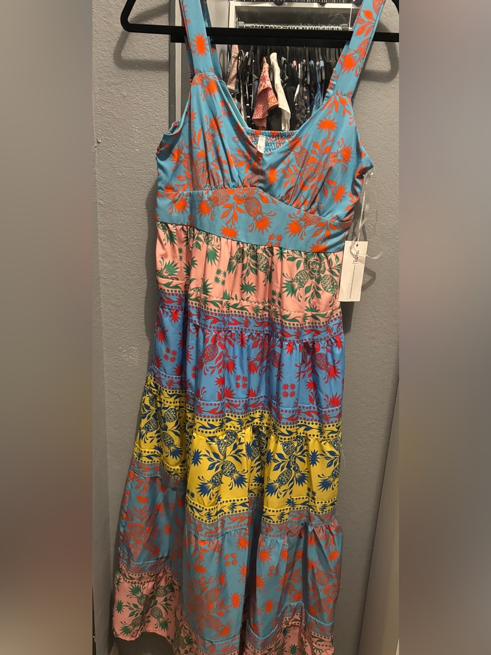 Talitha Turquoise and Orange Floral Sunburst Dress